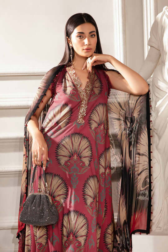 MB 444-3 Piece Unstitched Digital Printed Pure Lawn Suit with Printed Voil Dupatta