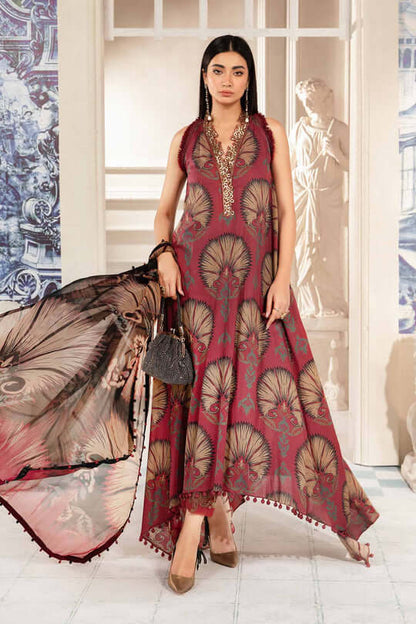 MB 444-3 Piece Unstitched Digital Printed Pure Lawn Suit with Printed Voil Dupatta