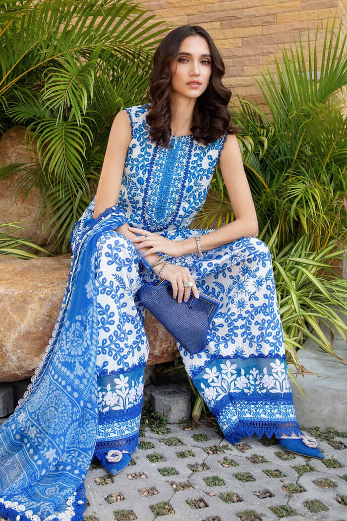 MB 462-3 Piece Unstitched Embroidered Pure Lawn Suit with Printed Lawn Dupatta