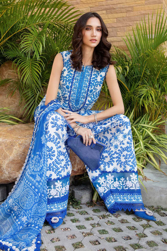 MB 462-3 Piece Unstitched Embroidered Pure Lawn Suit with Printed Lawn Dupatta