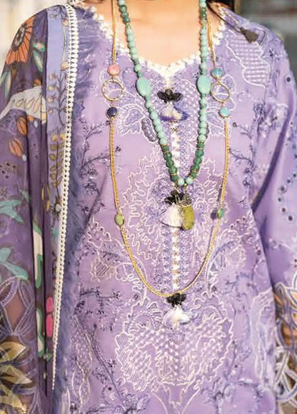 MS 04-3 Piece Unstitched Heavy Embroidered Pure Lawn Suit With Digital Printed Silk Dupatta