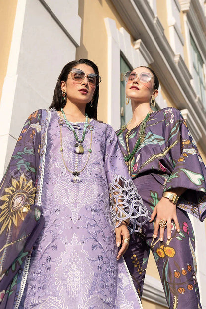 MS 04-3 Piece Unstitched Heavy Embroidered Pure Lawn Suit With Digital Printed Silk Dupatta