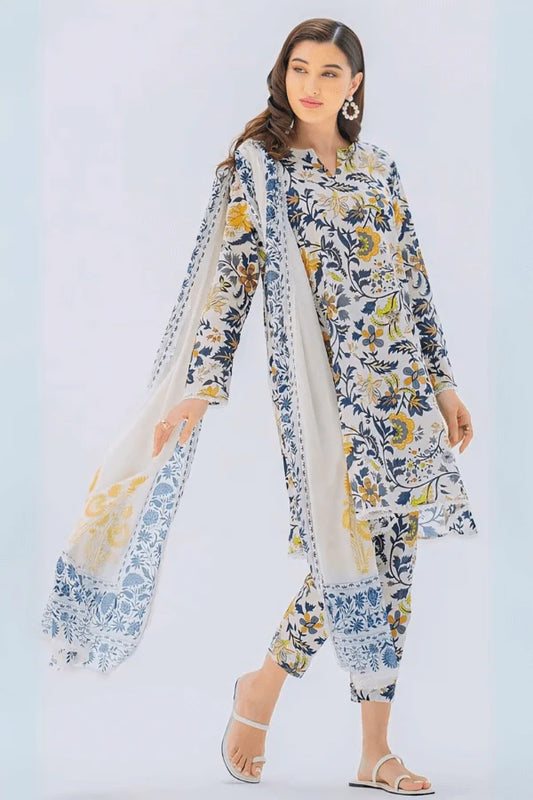 SP 132-3 Piece Unstitched Digital Printed Pure Lawn Suit with Fine Printed Lawn Dupatta