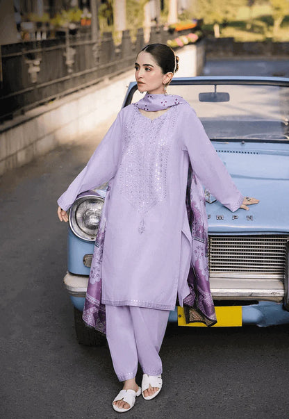 ZS 2625-3 Piece Unstitched Heavy Embroidered Pure Lawn Suit with Printed Lawn Dupatta