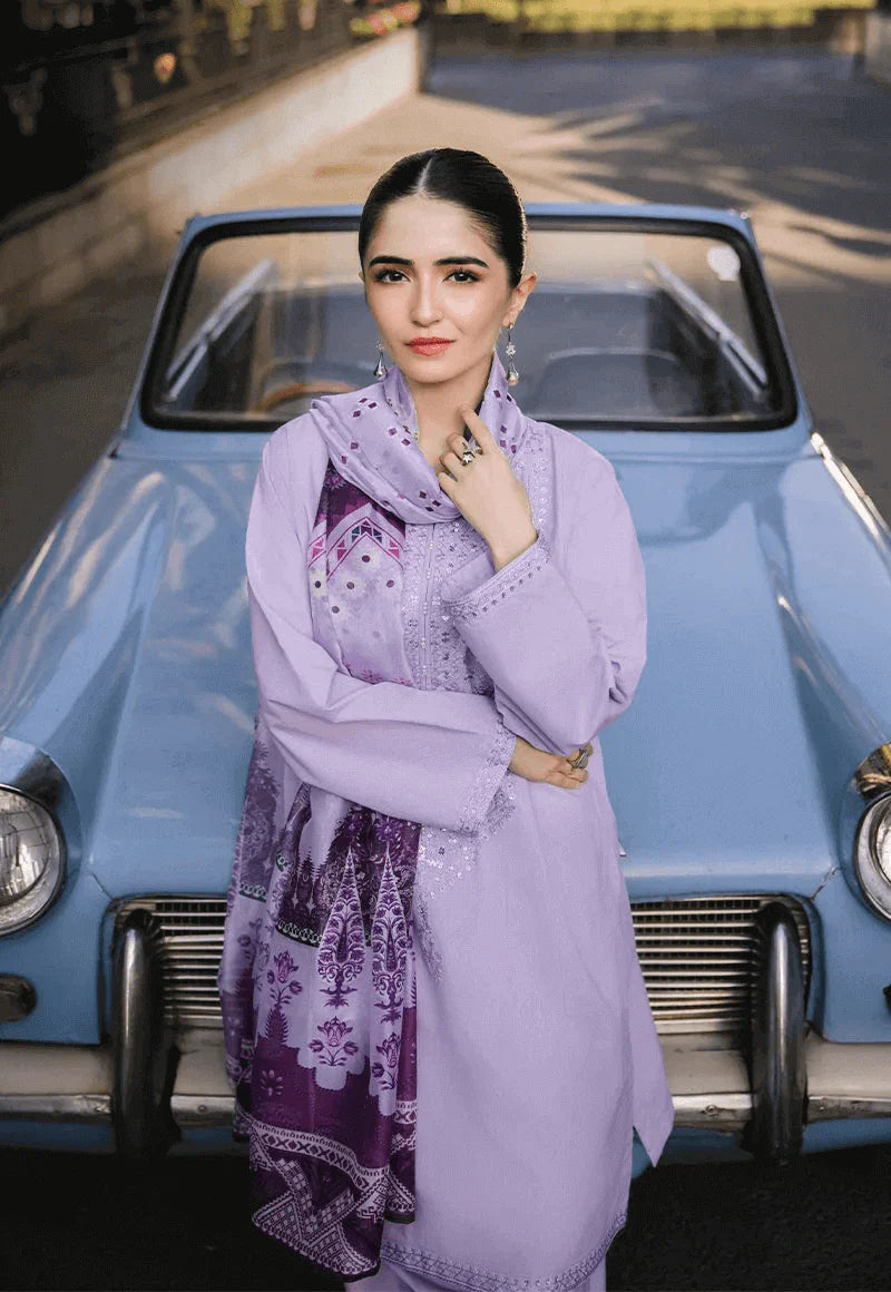 ZS 2625-3 Piece Unstitched Heavy Embroidered Pure Lawn Suit with Printed Lawn Dupatta