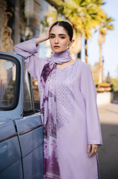 ZS 2625-3 Piece Unstitched Heavy Embroidered Pure Lawn Suit with Printed Lawn Dupatta