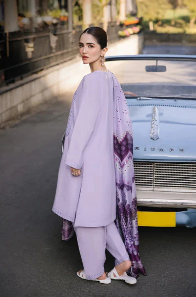 ZS 2625-3 Piece Unstitched Heavy Embroidered Pure Lawn Suit with Printed Lawn Dupatta