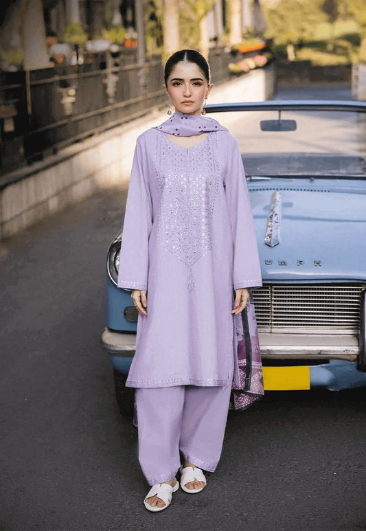 ZS 2625-3 Piece Unstitched Heavy Embroidered Pure Lawn Suit with Printed Lawn Dupatta