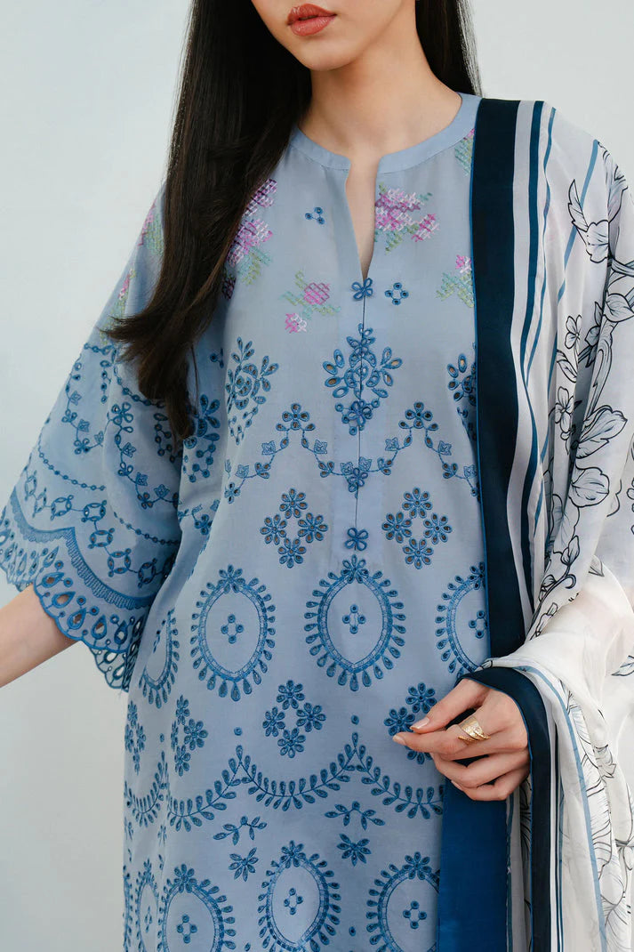 CO 2610-3 Piece Unstitched Heavy Embroidered Pure Lawn Suit with Fine Printed Silk Dupatta