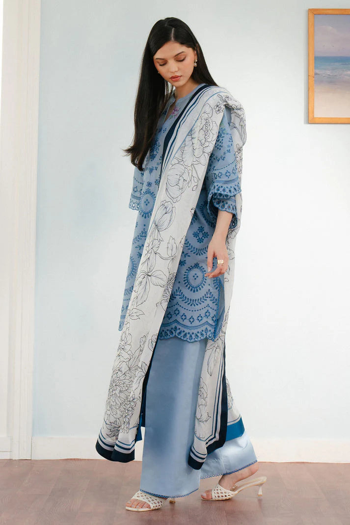 CO 2610-3 Piece Unstitched Heavy Embroidered Pure Lawn Suit with Fine Printed Silk Dupatta