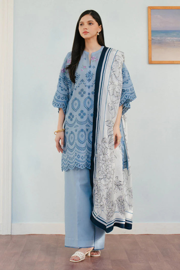 CO 2610-3 Piece Unstitched Heavy Embroidered Pure Lawn Suit with Fine Printed Silk Dupatta