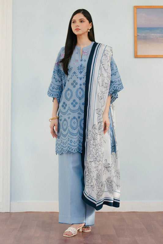 CO 2610-3 Piece Unstitched Heavy Embroidered Pure Lawn Suit with Fine Printed Silk Dupatta
