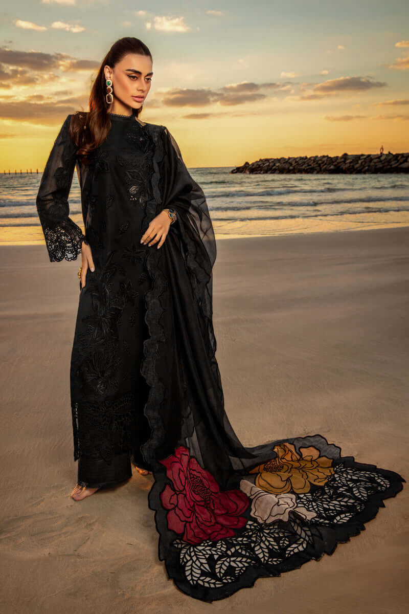 KH 2640-3 Piece Unstitched Heavy Embroidered Chickan Kari Pure Lawn Suit with Four Sided Embroidered Organza Dupatta
