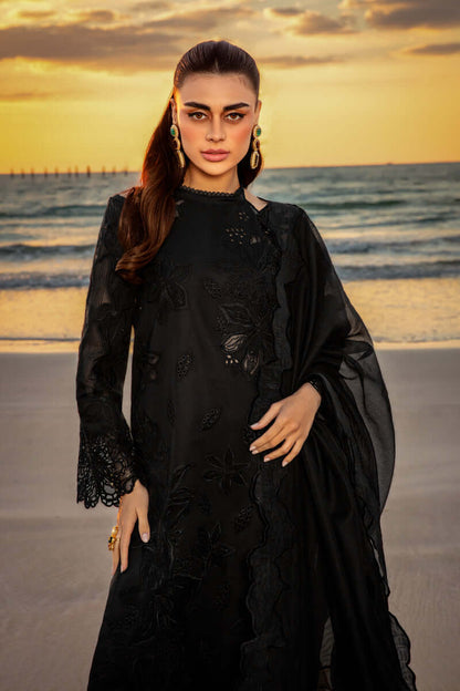 KH 2640-3 Piece Unstitched Heavy Embroidered Chickan Kari Pure Lawn Suit with Four Sided Embroidered Organza Dupatta