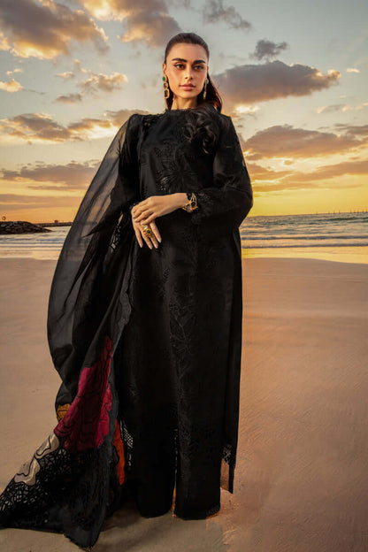 KH 2640-3 Piece Unstitched Heavy Embroidered Chickan Kari Pure Lawn Suit with Four Sided Embroidered Organza Dupatta