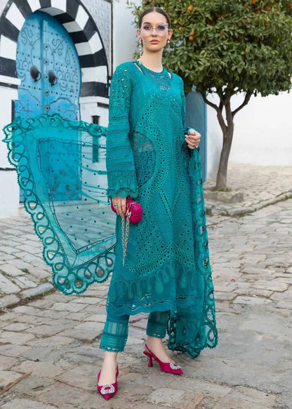 MB 2595-3 Piece Unstitched Heavy Embroidered Chickan Kari Pure Lawn Suit with Heavy Embroidered Chiffon Dupatta