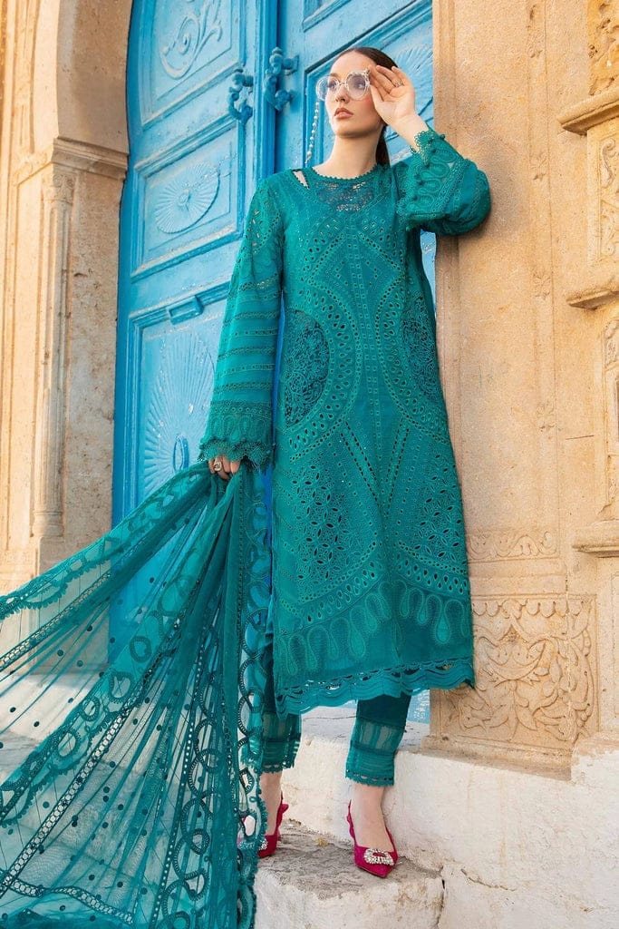 MB 2595-3 Piece Unstitched Heavy Embroidered Chickan Kari Pure Lawn Suit with Heavy Embroidered Chiffon Dupatta