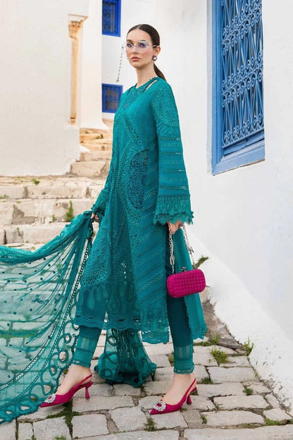 MB 2595-3 Piece Unstitched Heavy Embroidered Chickan Kari Pure Lawn Suit with Heavy Embroidered Chiffon Dupatta