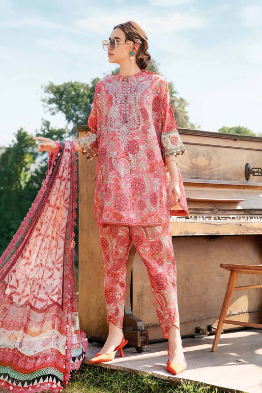 MB 458-3 Piece Unstitched Embroidered Pure Lawn Suit with Printed Lawn Dupatta