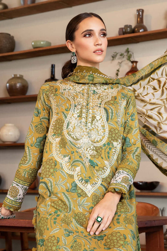 MB 456-3 Piece Unstitched Embroidered Pure Lawn Suit with Printed Lawn Dupatta