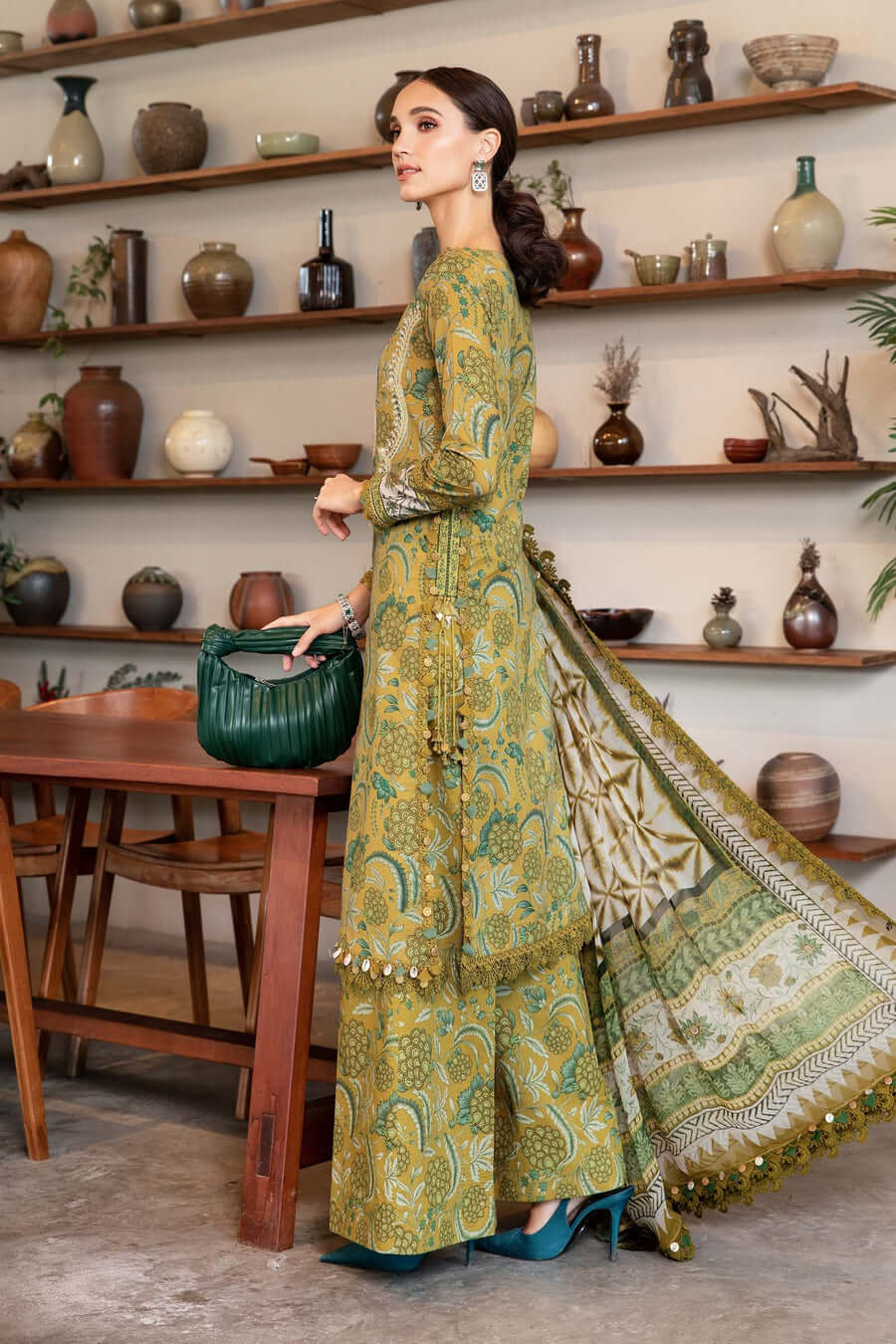 MB 456-3 Piece Unstitched Embroidered Pure Lawn Suit with Printed Lawn Dupatta