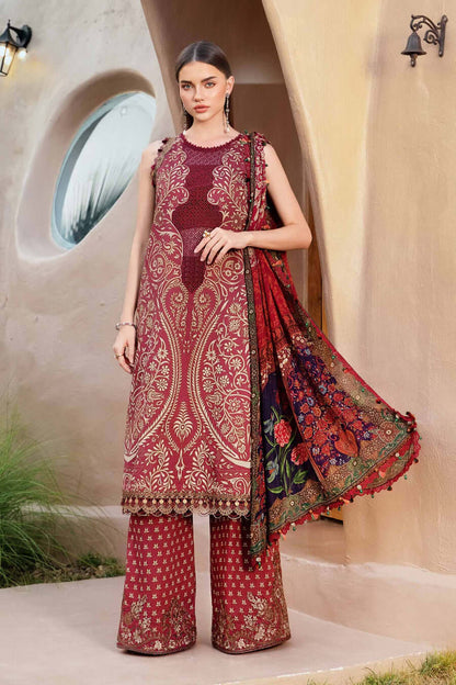 MB 478-3 Piece Unstitched Embroidered Pure Lawn Suit with Printed Lawn Dupatta