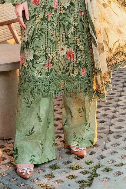 MB 452-3 Piece Unstitched Embroidered Pure Lawn Suit with Printed Lawn Dupatta