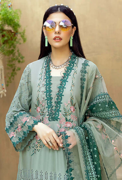 LM 16-3 Piece Unstitched Heavy Embroidered Chickan Kari Pure Lawn Suit with Heavy Embroidered Organza Dupatta