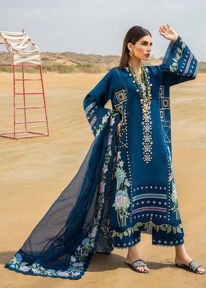 CM 30-3 Piece Unstitched Heavy Embroidered Pure Lawn Suit With Heavy Embroidered Organza Dupatta