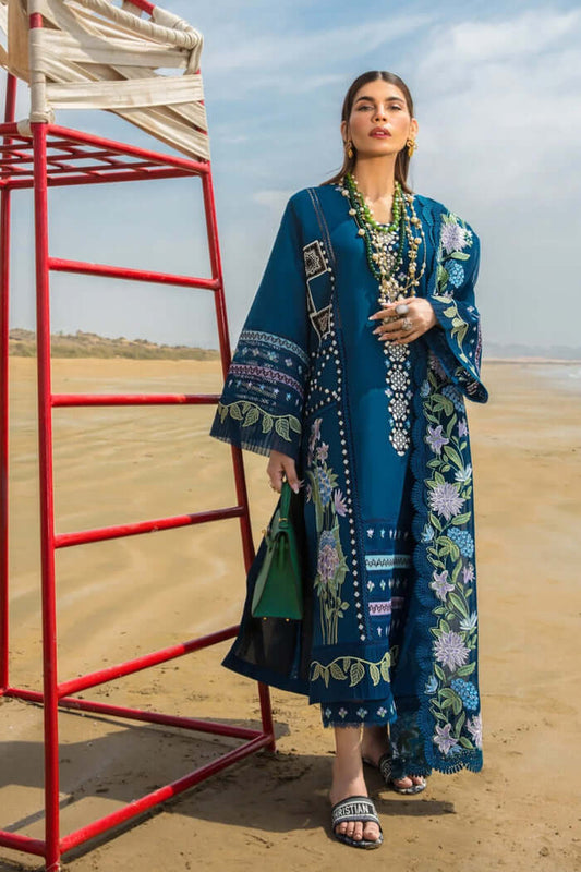 CM 30-3 Piece Unstitched Heavy Embroidered Pure Lawn Suit With Heavy Embroidered Organza Dupatta