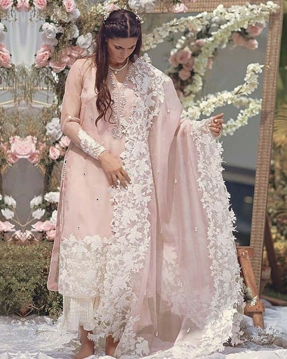 ZS 90-3 Piece Unstitched Heavy Embroidered Pure Lawn Suit with Embroidered Net Dupatta
