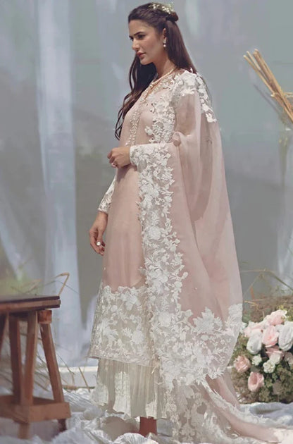 ZS 90-3 Piece Unstitched Heavy Embroidered Pure Lawn Suit with Embroidered Net Dupatta