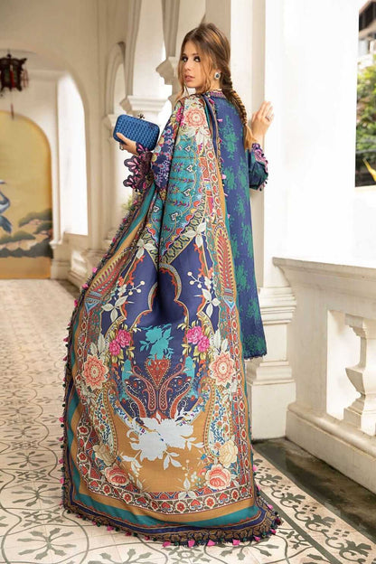 MB 123-3 Piece Unstitched Embroidered Pure Lawn Suit with Fine Printed Silk Dupatta