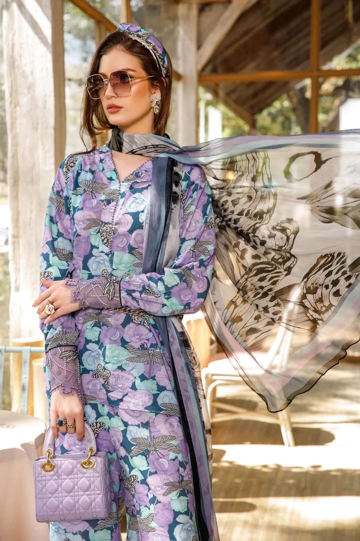 3 Piece Unstitched Embroidered Lawn Suit With Digital Printed Monaar Chiffon Dupatta