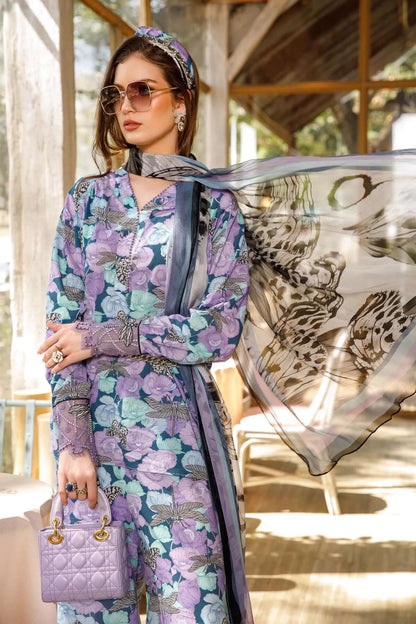 3 Piece Unstitched Embroidered Lawn Suit With Digital Printed Monaar Chiffon Dupatta