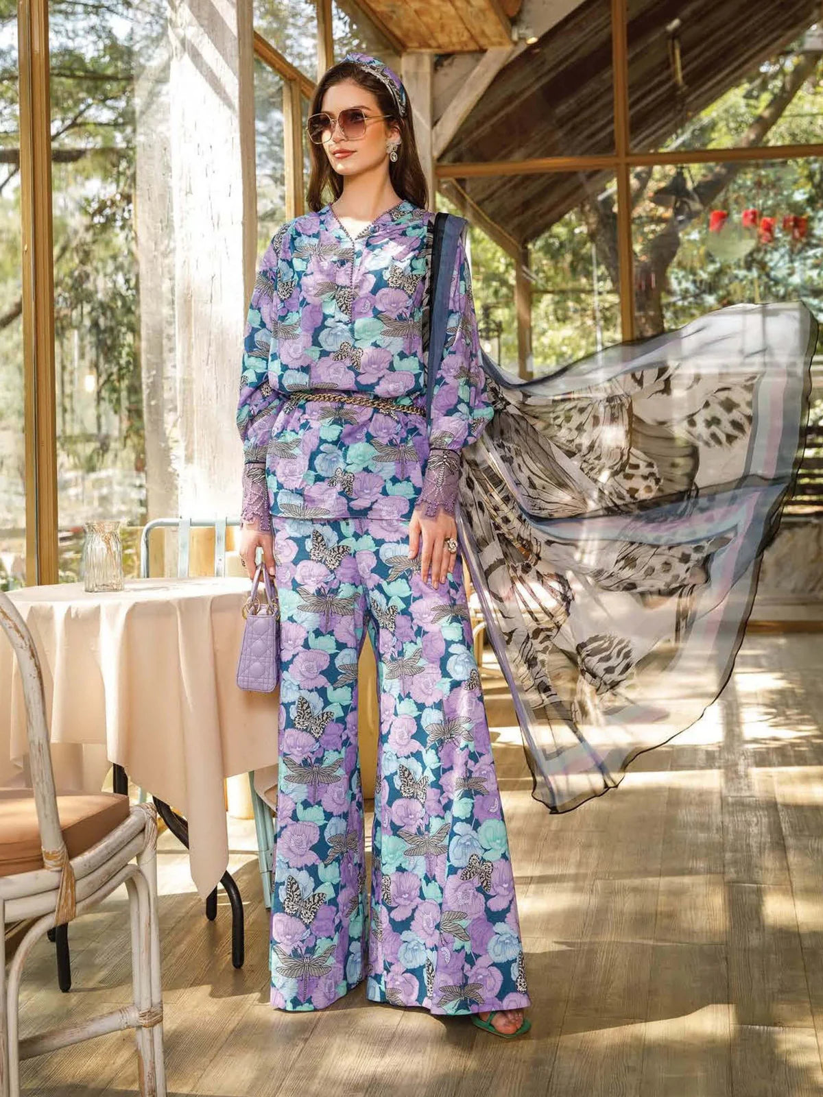 3 Piece Unstitched Embroidered Lawn Suit With Digital Printed Monaar Chiffon Dupatta