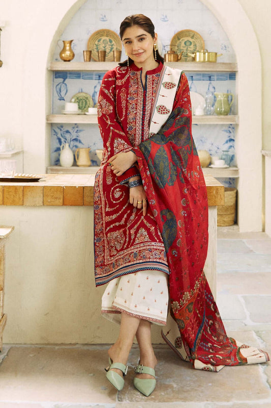 ZS 2550-3 Piece Unstitched Heavy Embroidered Pure Lawn Suit with Fine Printed Poly Lawn Dupatta