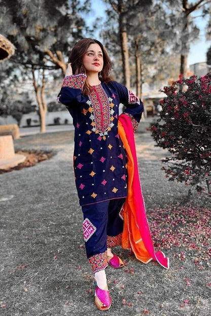 BR 1275-3 Piece Unstitched Heavy Embroidered Pure Lawn Suit With Heavy Embroidered Bamber Chiffon Dupatta