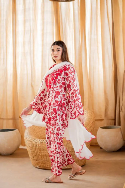 3 Piece Unstitched Embroidered Pure Lawn Suit with Four Sided Embroidered Chiffon Dupatta