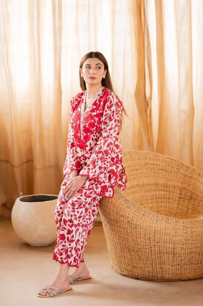 3 Piece Unstitched Embroidered Pure Lawn Suit with Four Sided Embroidered Chiffon Dupatta