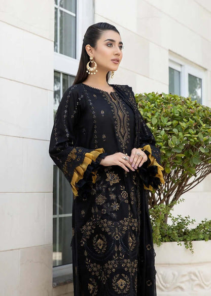 BA 06-3 Piece Unstitched Heavy Embroidered Chickan Kari Lawn Suit with Printed Fine Silk Dupatta