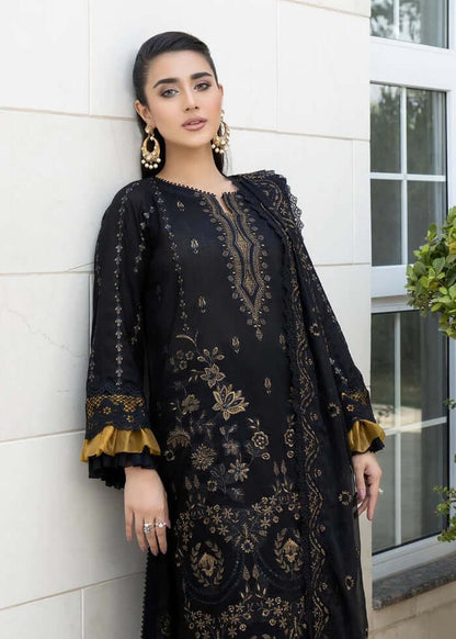 BA 06-3 Piece Unstitched Heavy Embroidered Chickan Kari Lawn Suit with Printed Fine Silk Dupatta