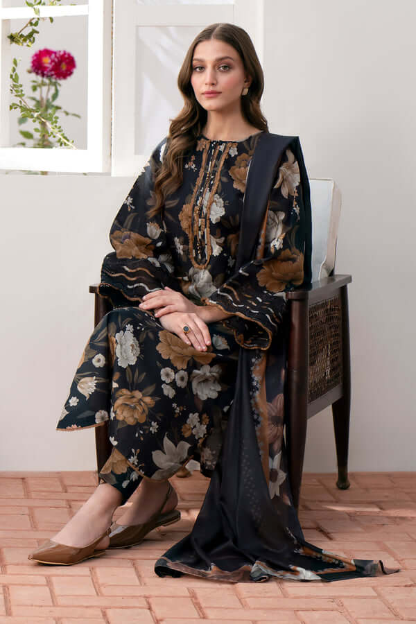 BQ 412-3 Piece Unstitched Embroidered Pure Lawn Suit with Printed Pure Lawn Dupatta