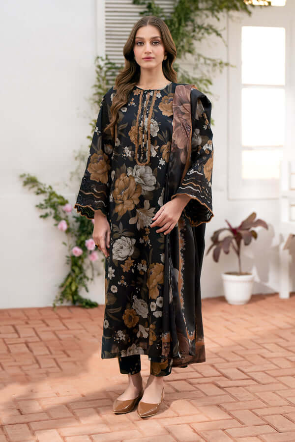BQ 412-3 Piece Unstitched Embroidered Pure Lawn Suit with Printed Pure Lawn Dupatta