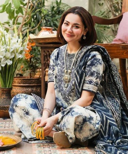 SP 500-3 Piece Unstitched Embroidered Pure Lawn Suit with Printed Lawn Dupatta