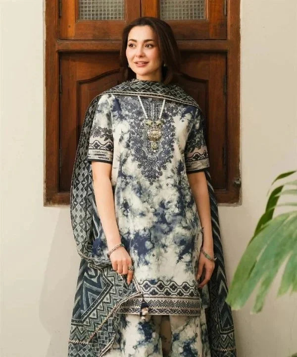 SP 500-3 Piece Unstitched Embroidered Pure Lawn Suit with Printed Lawn Dupatta