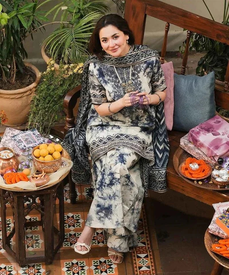 SP 500-3 Piece Unstitched Embroidered Pure Lawn Suit with Printed Lawn Dupatta