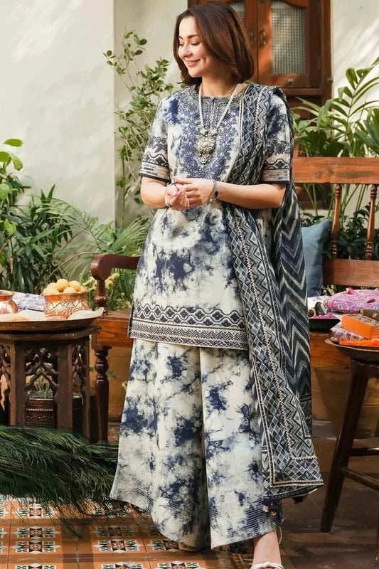 SP 500-3 Piece Unstitched Embroidered Pure Lawn Suit with Printed Lawn Dupatta