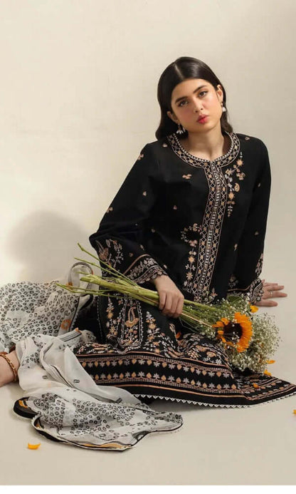 CO 2650-3 Piece Unstitched Heavy Embroidered Pure Lawn Suit with Printed Poly Lawn Dupatta