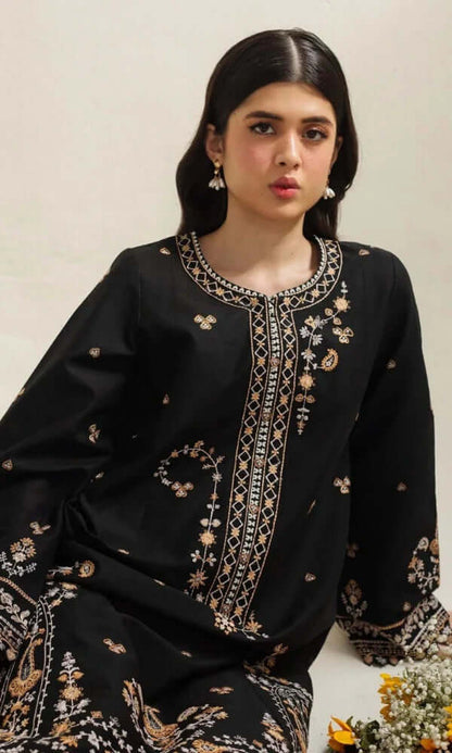 CO 2650-3 Piece Unstitched Heavy Embroidered Pure Lawn Suit with Printed Poly Lawn Dupatta